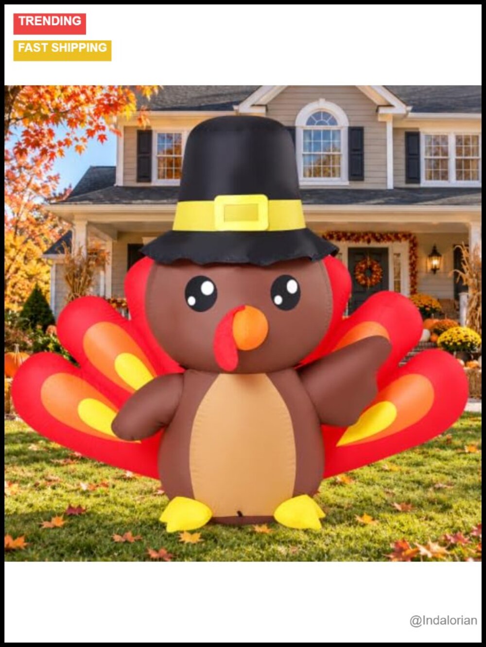 4.6FT Turkey Thanksgiving Inflatable Yard Decoration Built-in LEDs Waterproof